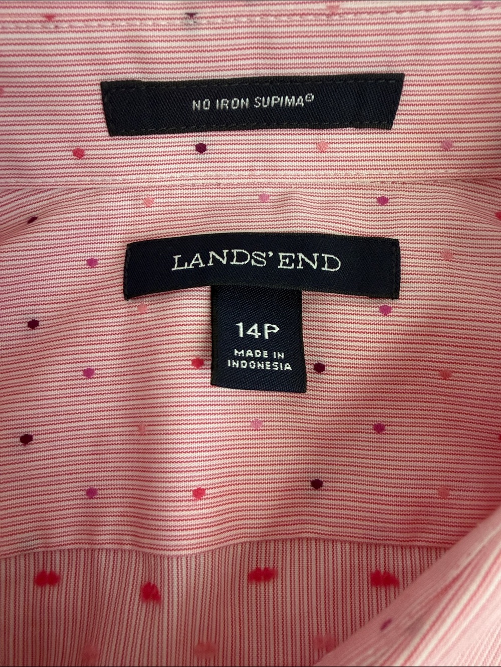 Lands' End Pink Stripe Shirt with Magenta Dot Print